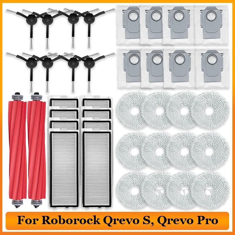 For Roborock Qrevo S, Qrevo Pro, Qrevo MaxV Robot Vacuum Part Main Side Brush Hepa Filter Mop Pad Cloth Dust Bag Accessories