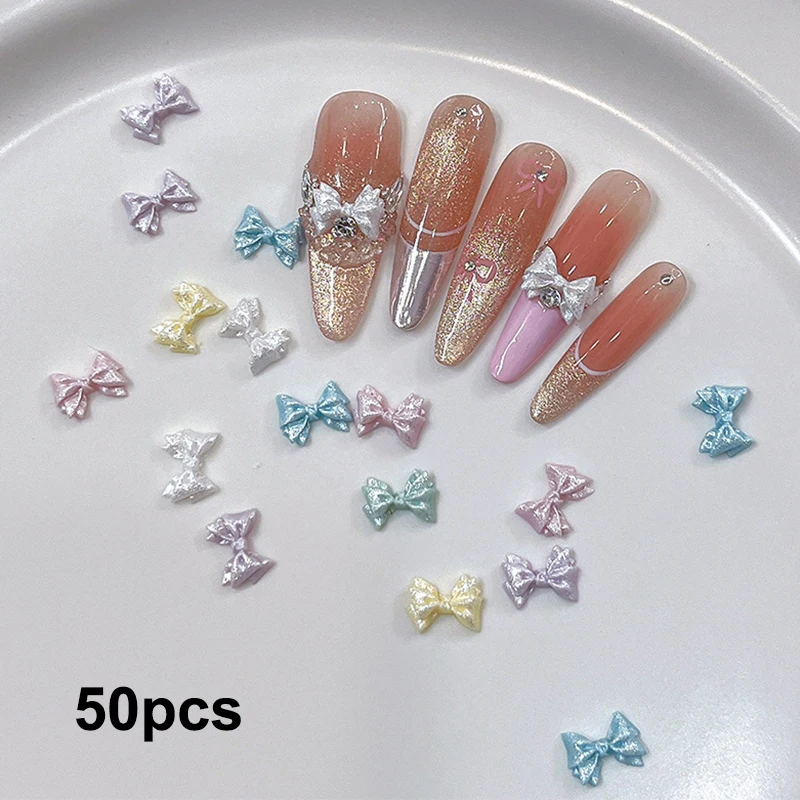 【Peace】50PCS Parelmoer 3D Nail Art Bow Charm Voor Nagels Decoratie Ontwerp Manicure Accessoires Boog-knoop DIY Craft Supplies