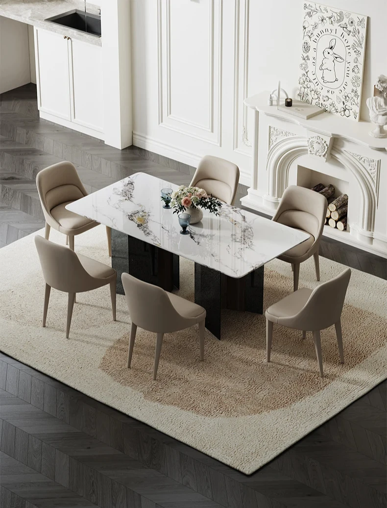 

Marble dining table Modern light luxury rectangular family dining table and chair combination