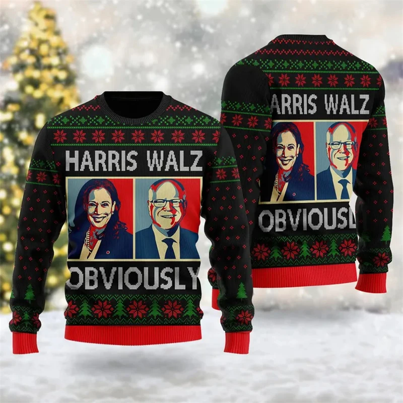 Kamala Harris 2024 Graphic New Sweatshirt USA Patriotic Unisex Long Sleeve Sweater Boys Gift Pullover Ugly Christmas Sweaters