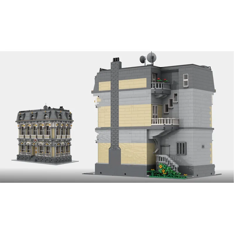 MOC-76209 클래식 레트로 대사관 건물 레고 모델, 8491개 조각, 소년과 어린이를 위한 생일 빌딩 블록 장난감 선물