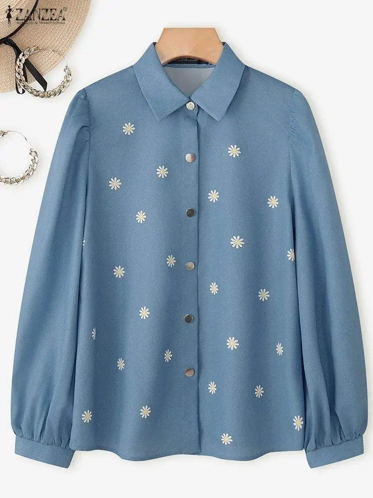 ZANZEA-camisas de moda de otoño para mujer, blusa con estampado Floral de manga larga, Tops informales con botones, camisa de trabajo elegante de primavera de gran tamaño 2026