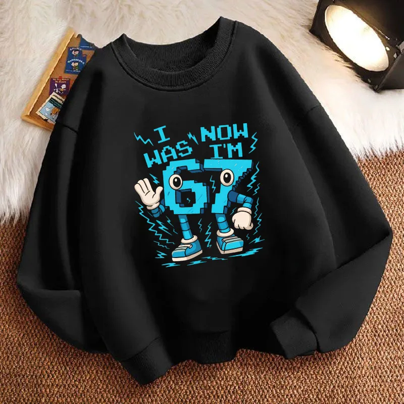Kinder-Sweatshirt Pullover mit Grafik „Italian Brainrot 67 Six Seven“ Rundhals-Print-Hoodie für Jungen/Mädchen
