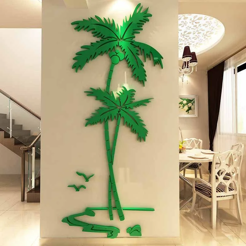Coconut tree entrance corridor bedroom background wall decorative sticker painting, acrylic three-dimensional wall sticker