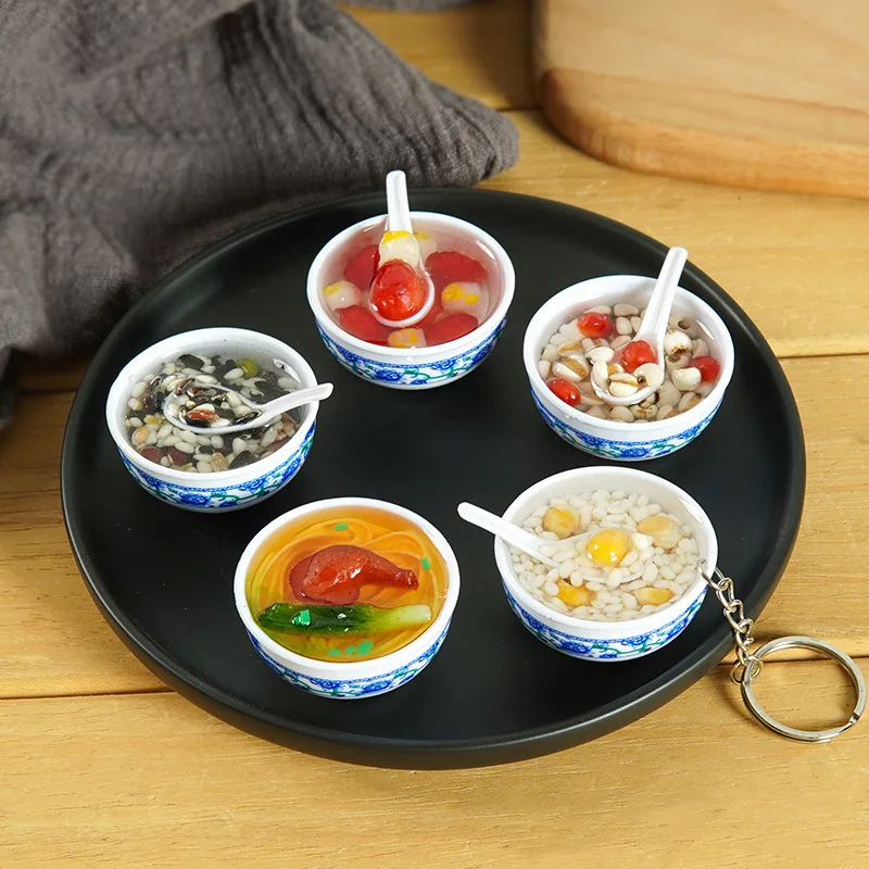 

Fake Noodles Congee Chinese Style Food Dessert 4cm Simulation Artificial Food Pendant Miniature Keychain Decorations Home Decor