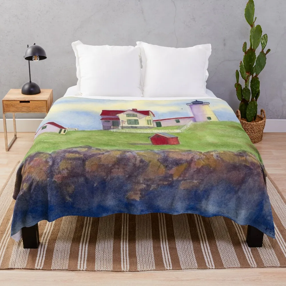 Nubble Lighthouse Cape Neddick York Maine Throw Blanket Blanket Sofa Thin Blanket Cute Blanket Beautiful Blankets