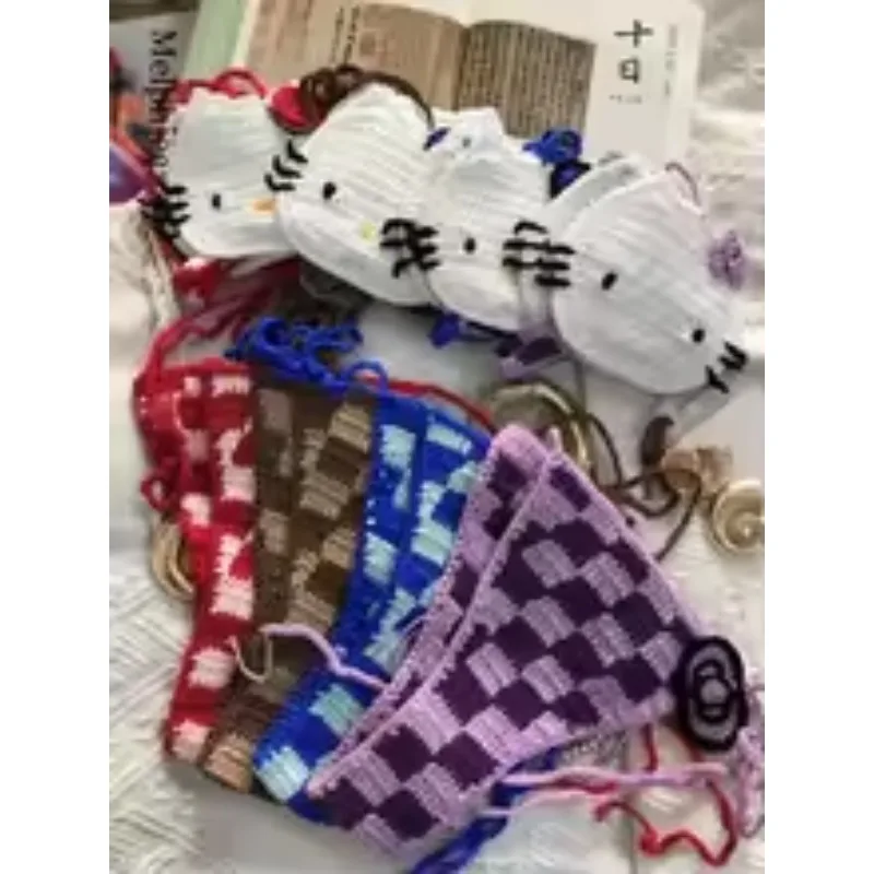 ชุดบิกินี่โครเชต์น่ารักสำหรับผู้หญิง ชุดว่ายน้ำ 2 ชิ้น บิกินี่ไมโครเซ็กซี่ 2025 ชุดว่ายน้ำผูกเชือก ชุดว่ายน้ำทีน็อค ชุดว่ายน้ำผู้หญิง