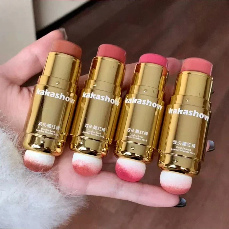 Esponja de Blush Stick Double-Ended, Clareamento Facial Suave, Creme Blush de Baixa Saturação, Pêssego Pink Cheek Tint, Cosméticos de Maquiagem Coreanos