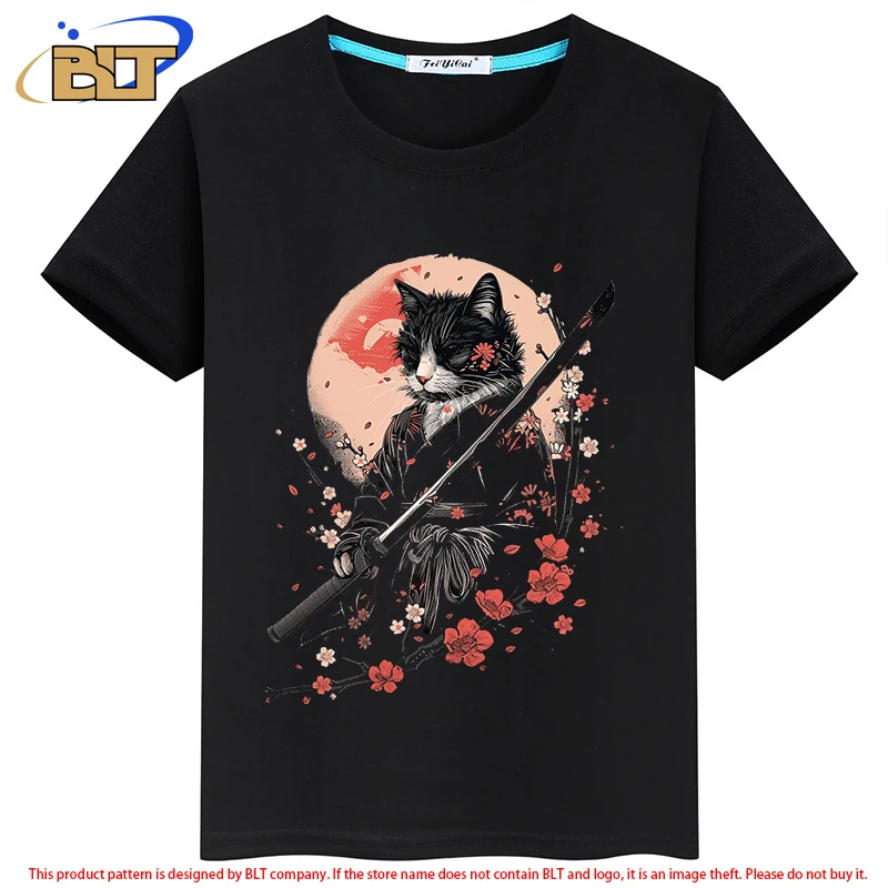 Cat Ninja stampato abbigliamento per bambini t-shirt estiva per bambini personalizzata a maniche corte top nero per ragazzi e ragazze