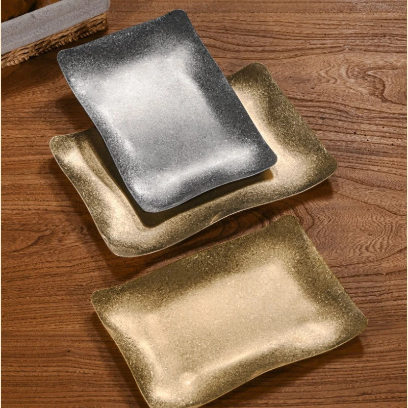 1PC Rectangle Wave Plate Retro Stainless Steel Commercial Dessert Restaurant BBQ Special-shaped Dish Plate