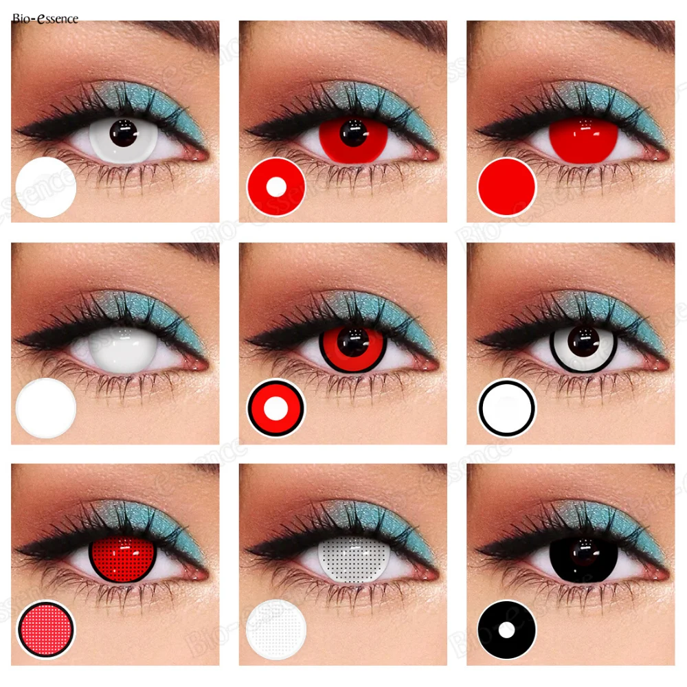 Bio-essence 1 Paar Halloween-Linsen, Cosplay-Kontaktlinsen, beliebte farbige Kontaktlinsen, Anime-Linsen, rosa Linsen, schwarze Linsen