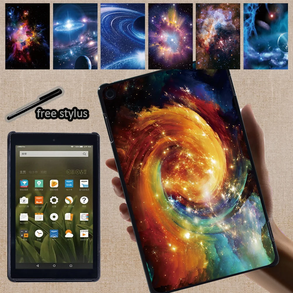 For HD 10 Plus Gen/5th/7th/9th/11th/Fire 7(5th 7th 9th 12th)/HD 8 Plus Gen/6th/7th/8th/10th Space Print Tablet Back Shell Cover