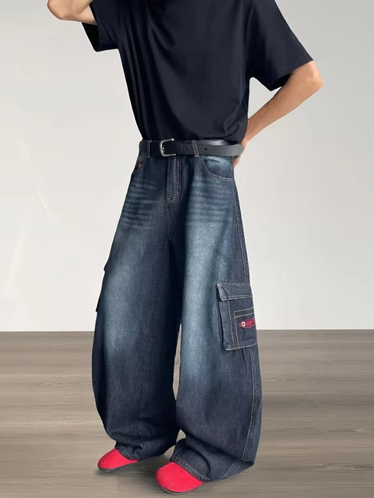 Autumn Y2K Fashion Cargo Jeans for Men's New Wide Leg Loose Streetwear Male Workwear Multi-Pocket Casual Denim Pants