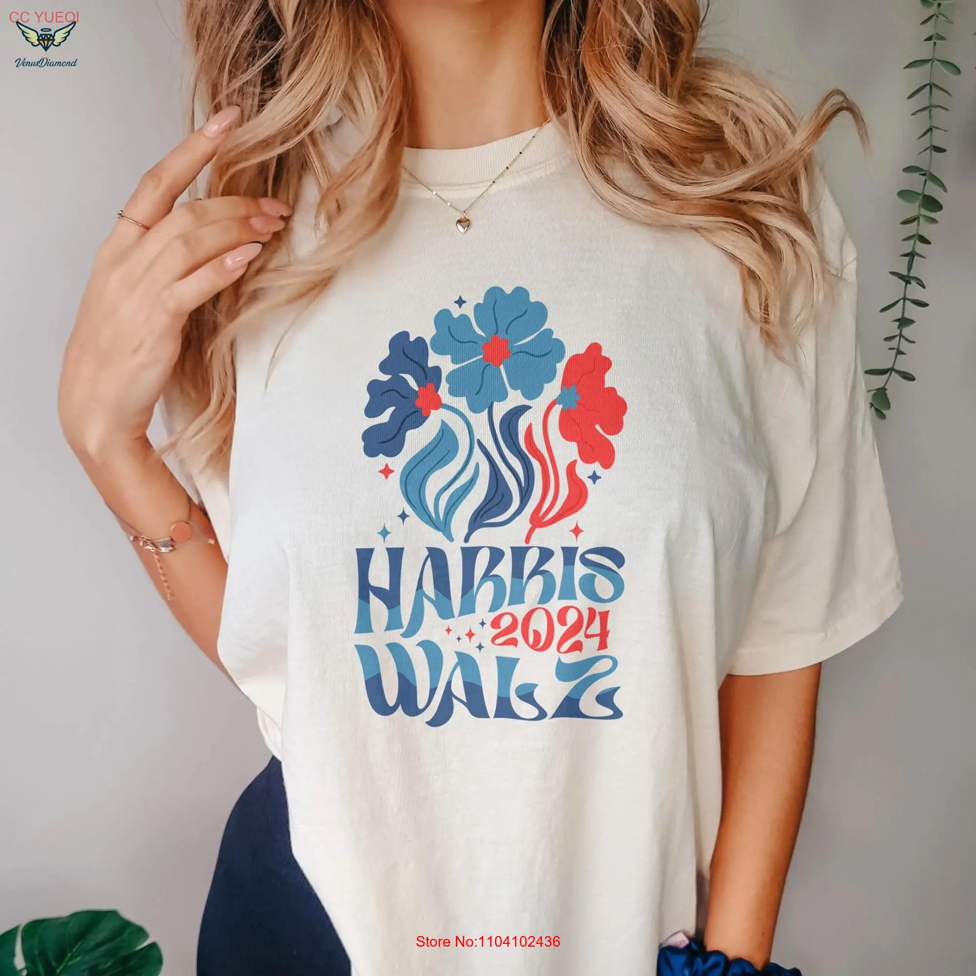 Harris Walz 2024 T Shirt Kamala for PresidenT Boho Aesthetic Retro Election LGBTQIA Rainbow Vote Democrat Blue