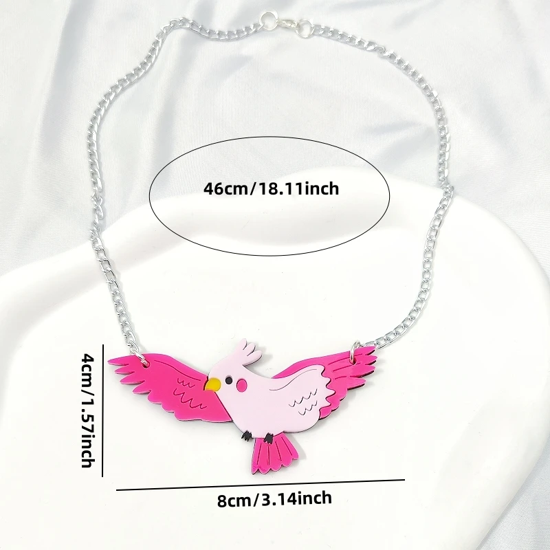 KUGUYS Cute HOT Pink Parrot SHort Necklace for Women Tropical Bird Acrylic Beach Holiday Jewelry