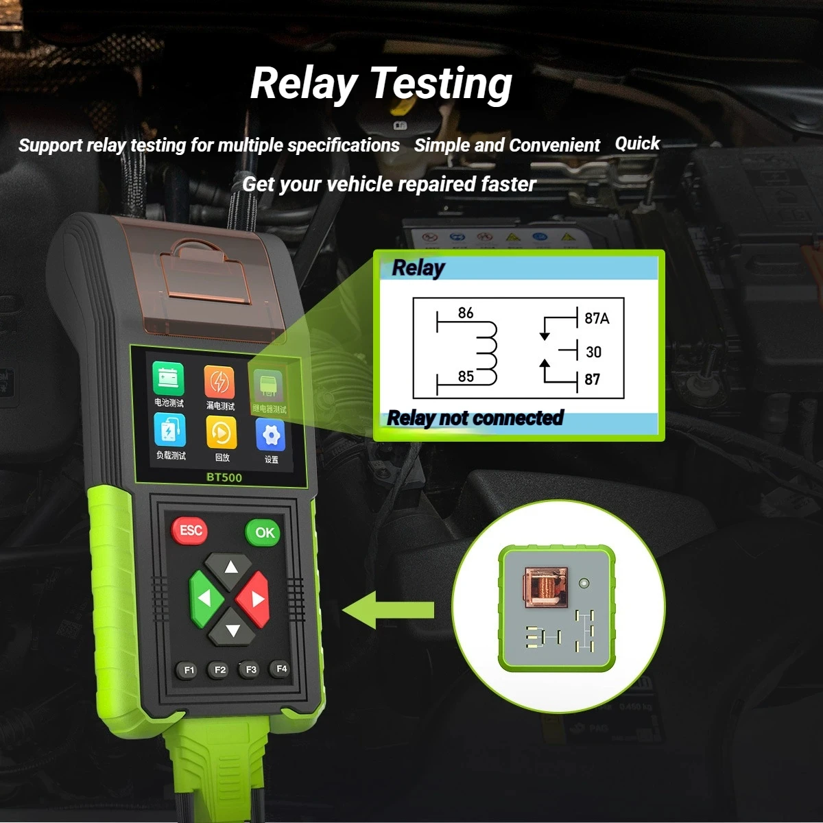 Topdiag BT500 Car Battery Tester 20-2000CCA 12V 24V Leakage Detect Load Relay Test Auto Battery Analyzer Battery diagnostic Tool