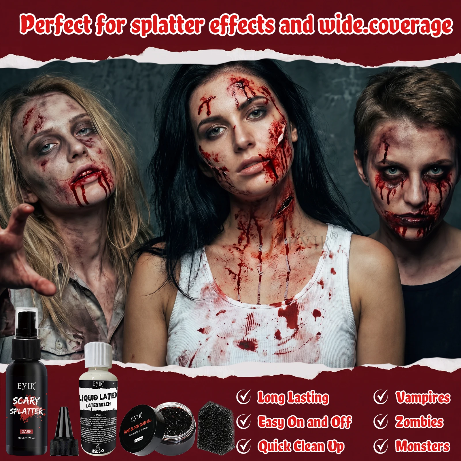 Halloween Special Effects Makeup Kit Fake Blood Spray Scar Gel Liquid Latex SFX Makeup Set Cosplay Party Face Body Art