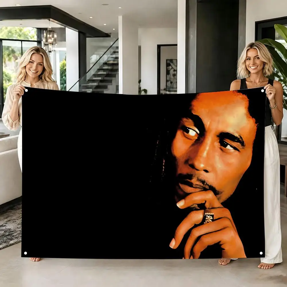 Reggae Singer B-Bob M-Marley Flags Tapestry Creative Pattern Photo Living Room Wall Art Party Outdoor Decor