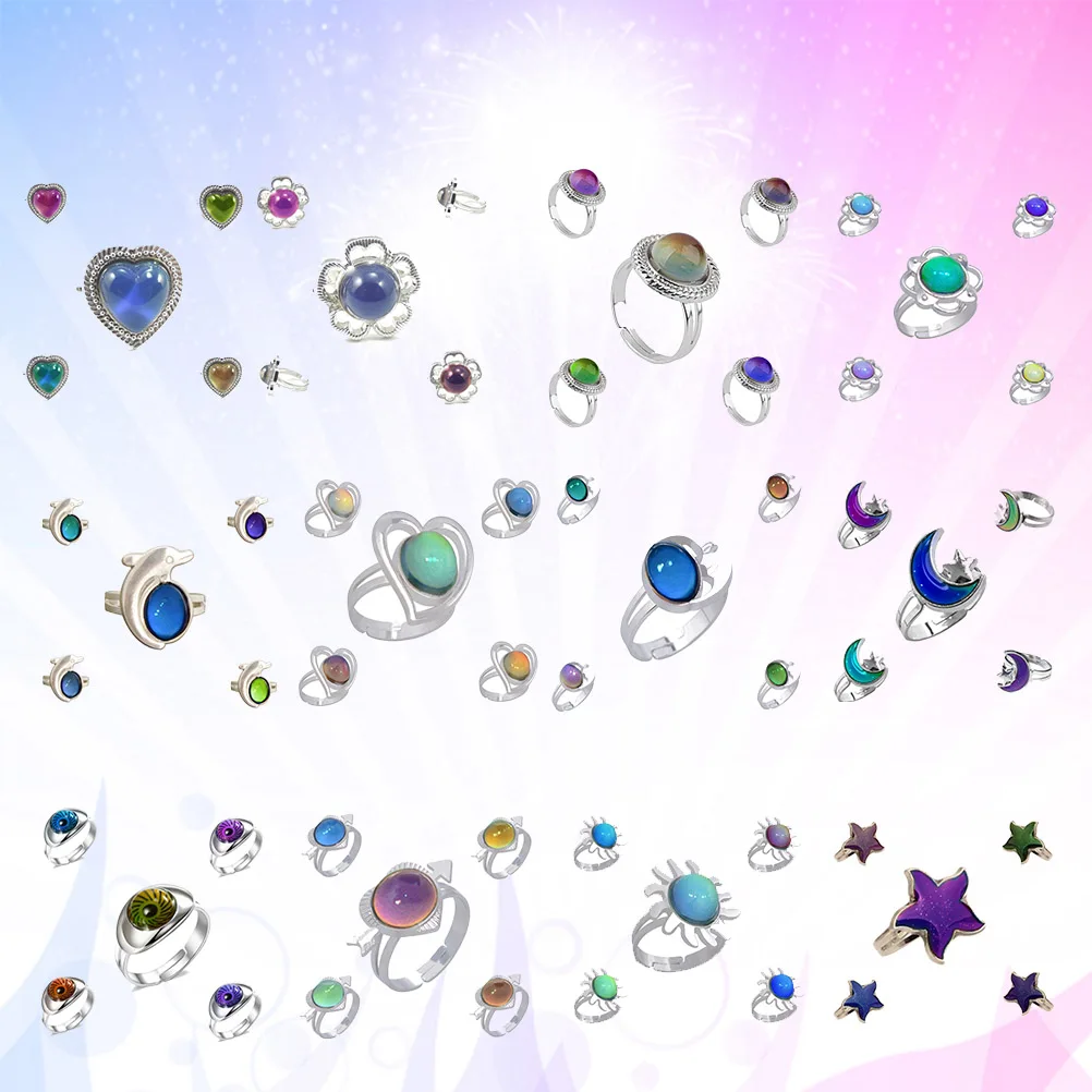 

12pcs Adjustable Opening Rings Color Changing Mood Ring For Women Temperature Sensitive Emotion Feeling Finger Jewelry