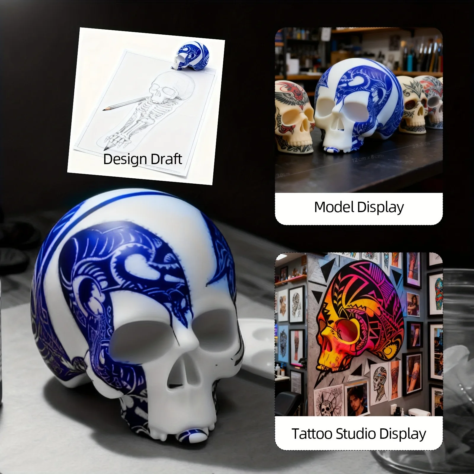 DQFART الوشم سيليكون الجمجمة الوشم ممارسة لوازم ماكياج اكسسوارات 3D رئيس فارغة التطريز الوشم الفنانين الوشم الإمدادات #3