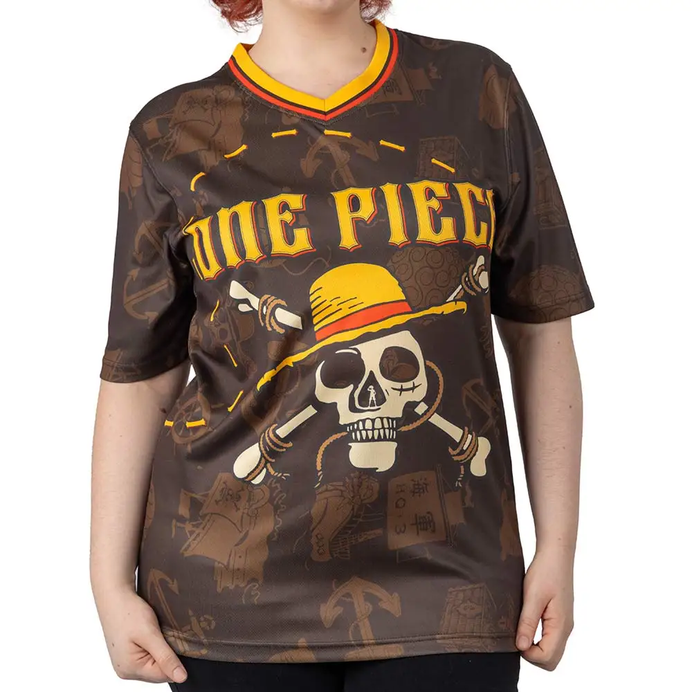 One Piece Straw Hat Pirates Jolly Roger Jersey T-shirt, Men's Women Anime Graphic Streetwear Tee, Casual Hip Hop Top