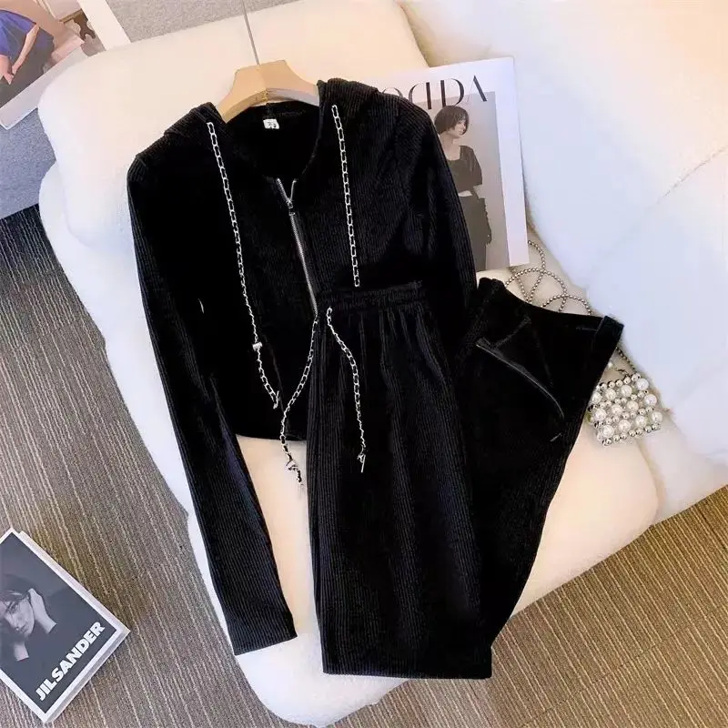 Lazy Style Sports Suit for Women 2024 Spring and Autumn New Item Hooded Long Sleeved Top Casual Pants Fashion 2-piece Set