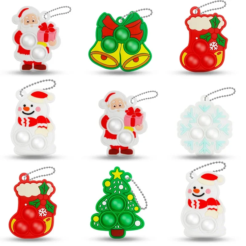 Christmas Push Bubble Keychain Fidget Toys Christmas Bell, Snowman, Santa Sensory Toys Fidget Keychain Christmas Gifts