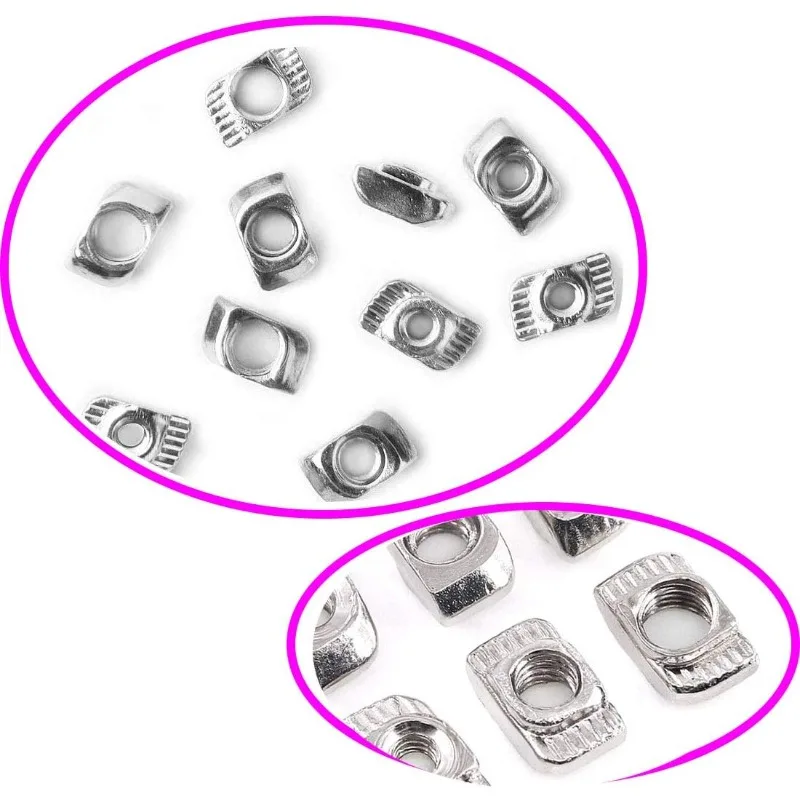 150/180Pcs 20/30 Series T Nuts M3-M6 T Slot Nut Hammer Head Fastener Nut Nickel Plated Carbon Steel for Aluminum Profile