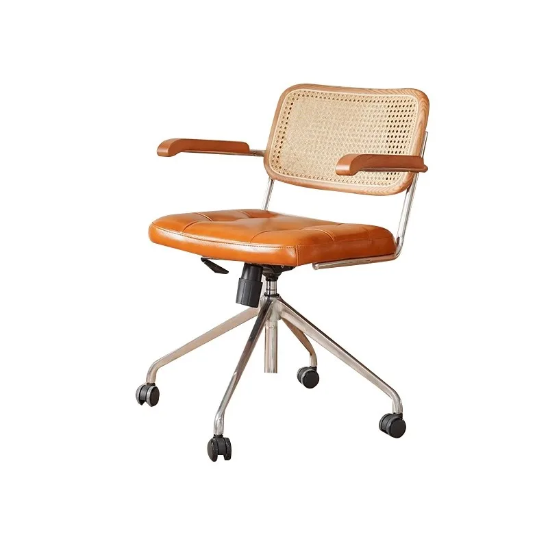 

Скандинавское ретро-кресло для отдыха, плетеное компьютерное кресло, японское кресло для учебы, домашнее удобное кресло с подголовником, вращающееся, с регулировкой высоты, офисное кресло