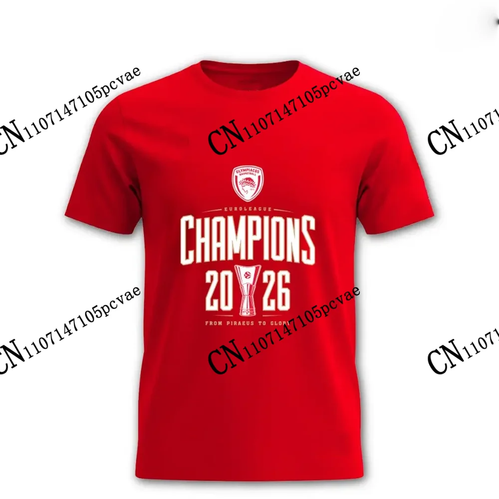 Camiseta Oficial Olympiacos GSA 2026, 100% Algodón, para Hombre, Estilo Griego, Unisex, Casual, Campeones de la Euroliga