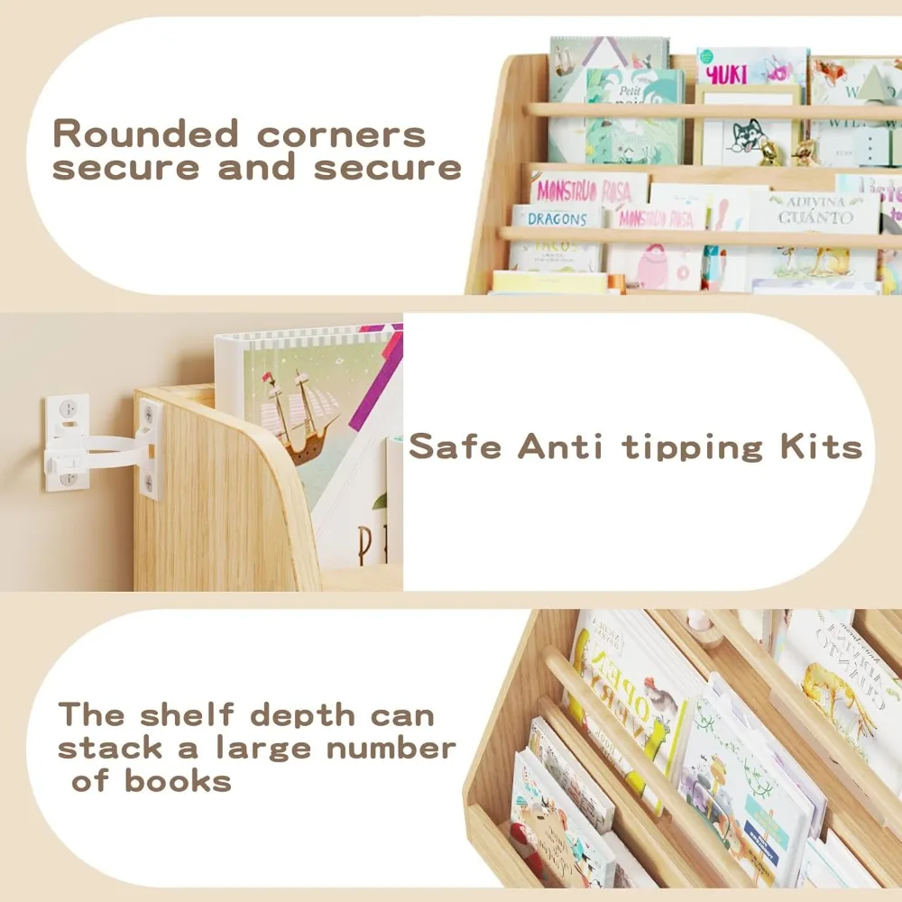 Scaffale per bambini, espositore per libri in legno a 4 livelli, libreria Montessori per cameretta dei bambini, libreria per bambini per l'aula della scuola materna