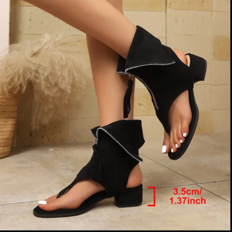 

Женские сандалии на толстом каблуке с узором «ёлочка», новинка лета 2026, стильные брюки, женские ботинки на низком каблуке