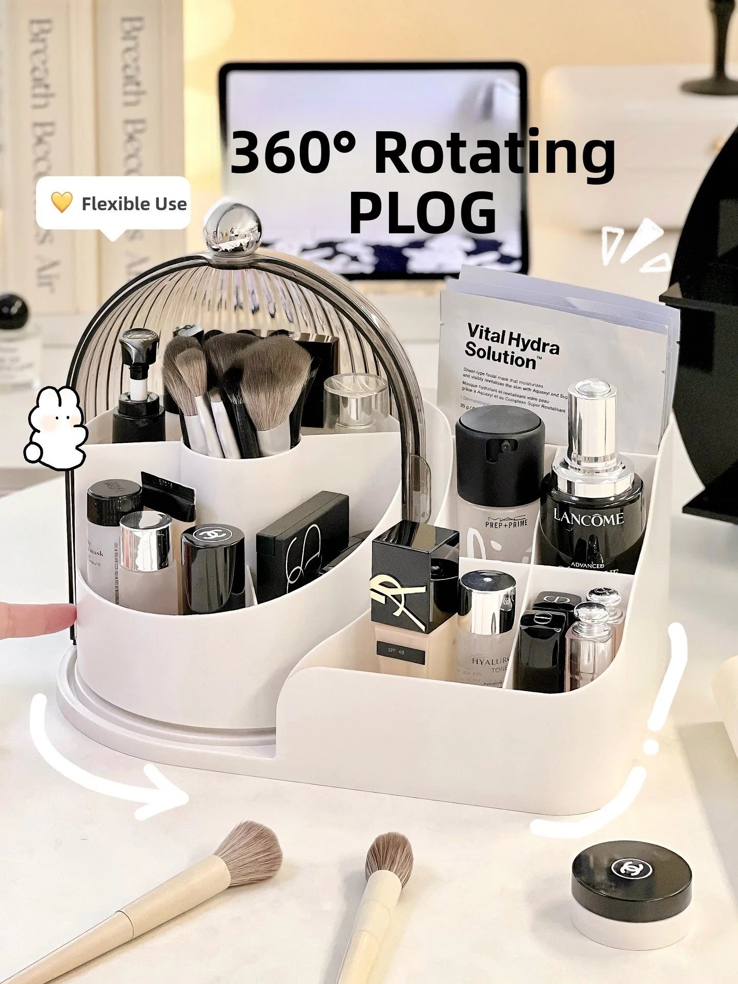 

Элегантный настольный органайзер для косметики с прозрачной крышкой, пылезащитный, вращающийся, для кистей и помад, женский, специальный дизайн