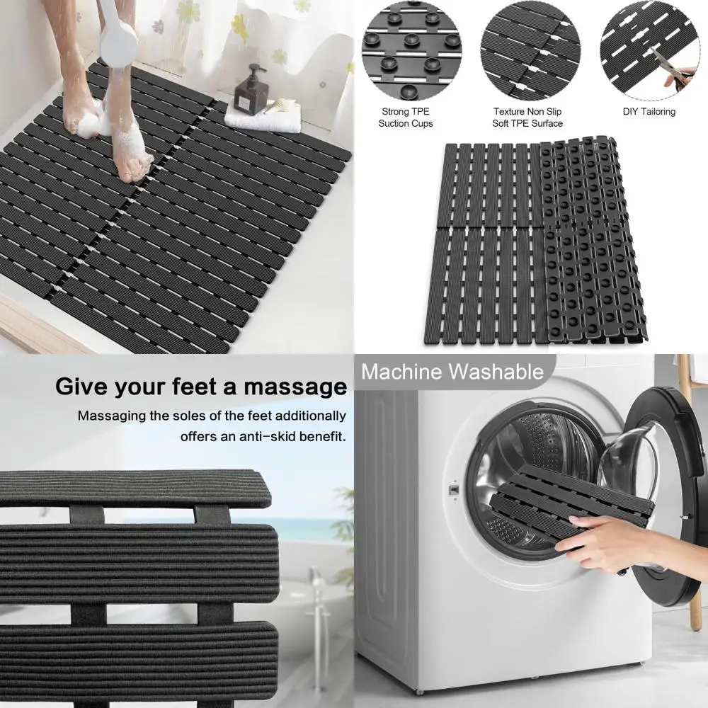 

Коврик для душа, нескользящий квадратный, противоскользящий коврик для ванны, нескользящий коврик для ванны со сливными отверстиями, быстросохнущий коврик для ванной комнаты, 24x24 дюйма