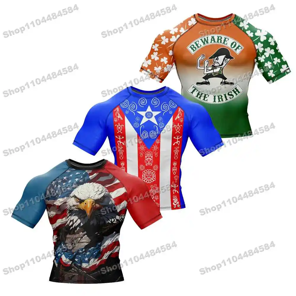 5th Newly Summer Rash Guards Surfing Jersey Beach Shirts Swimwear Diving Gym Short sleeves MMA BJJ Men Jiu Jitsu Fitness Sets