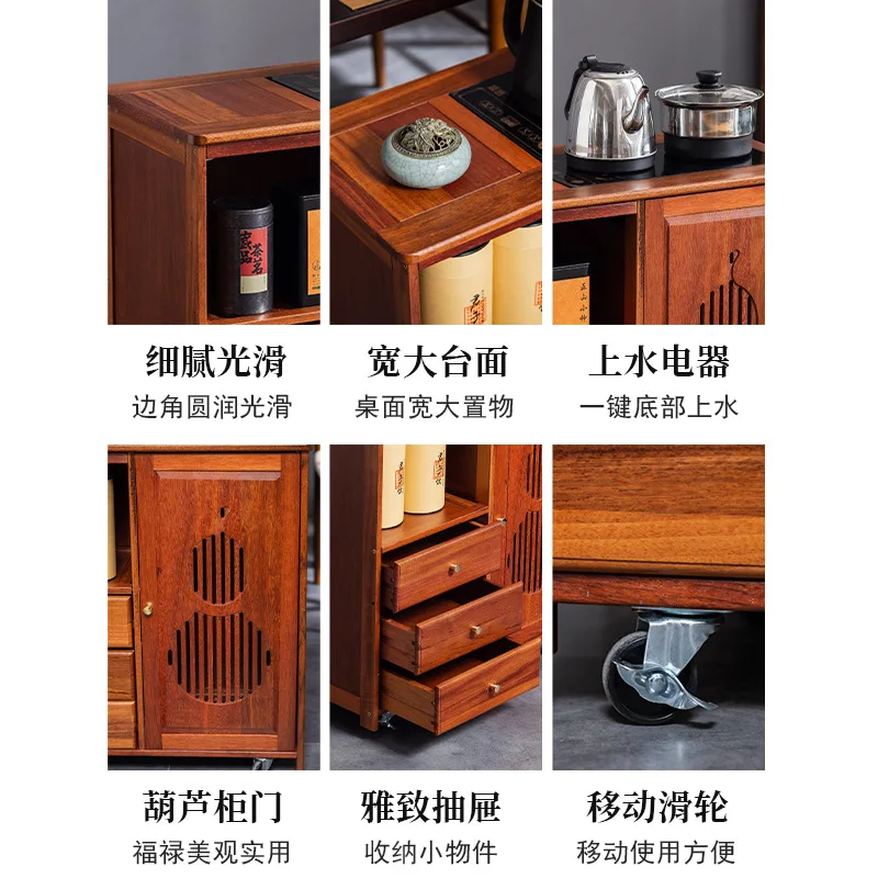 rosewood mobile tea cart with wheel tea set boiling water household solid wood
