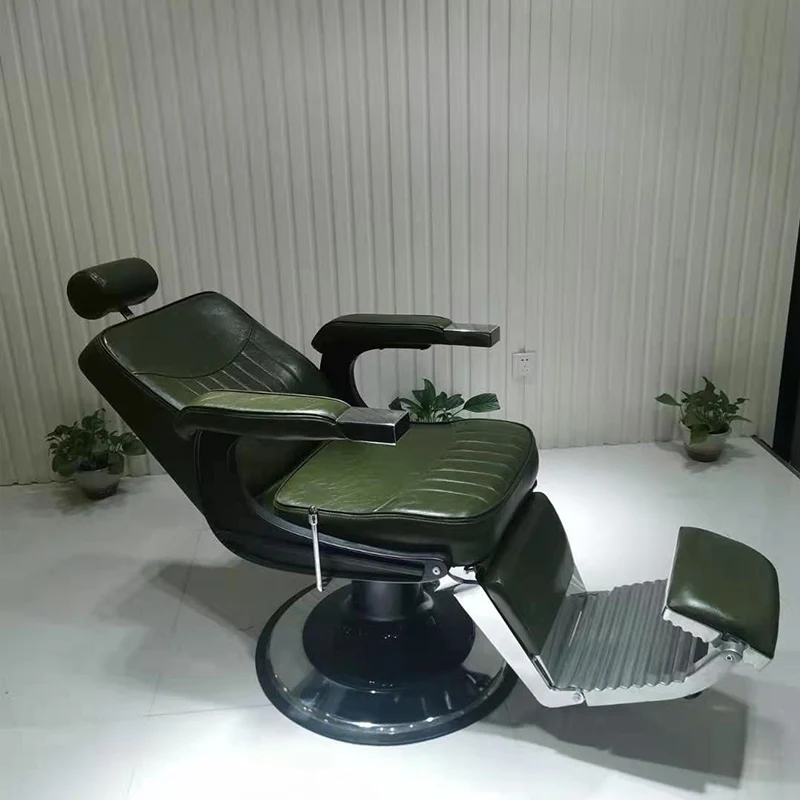 Dark Green Plain Barber Chair, Hydraulic Reclining Barbershop Chair, Heavy Duty Hair Shaving Salon Chair with Footrest