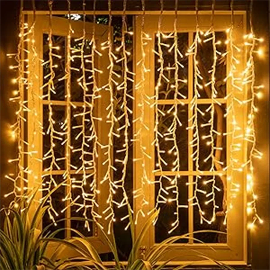 3X1M Christmas Cluster Icicle Light Outdoor Garland Window Curtain String Light 600 LED Firecrackers String Light for Tree Decor