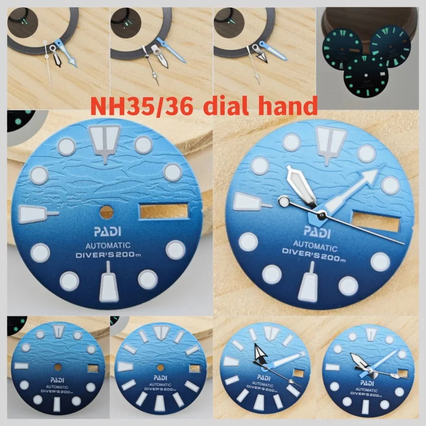 ムービングウォッチ用の明るい3Dスカイブルーのダイヤル,新しい3D印刷,nh35,28.5mm,nh35ダイヤルパーツ