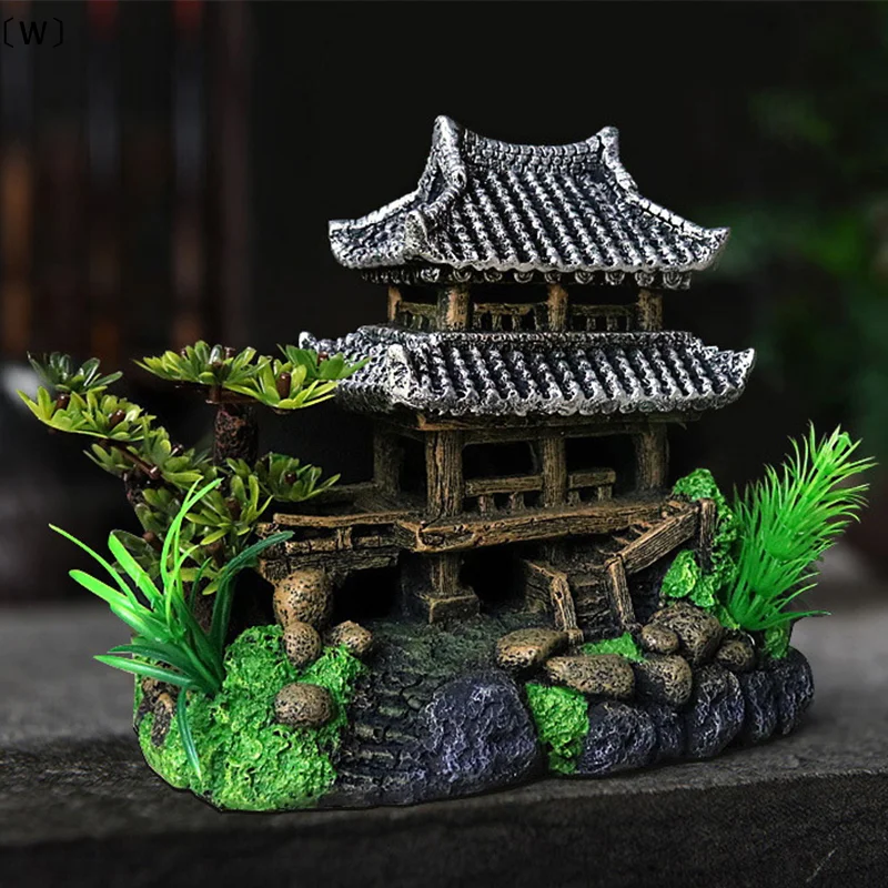 ómW zasSimulation Dekoration Aquarium Ornament Ornament Harz Aquarium Ornament Aquarium Landschaft Haus Modell Aquarium Ornament
