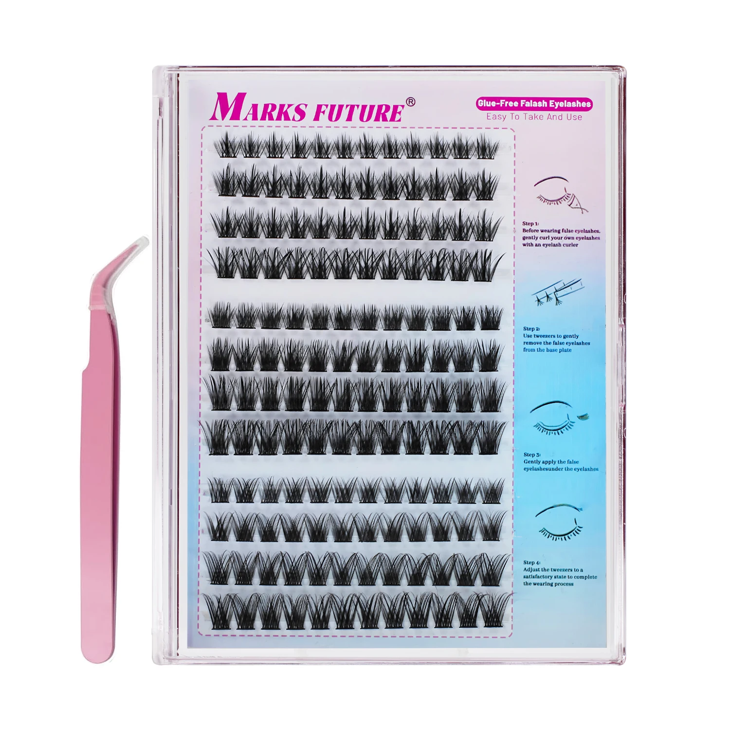 144 قطعة من رموش C Curl ذاتية اللصق مع ملاقط - نمط سميك عين القطة الطبيعية، أطوال مختلطة 10-16 مم، رموش صناعية قابلة لإعادة الاستخدام سهلة الاستخدام للمبتدئين في الاستخدام