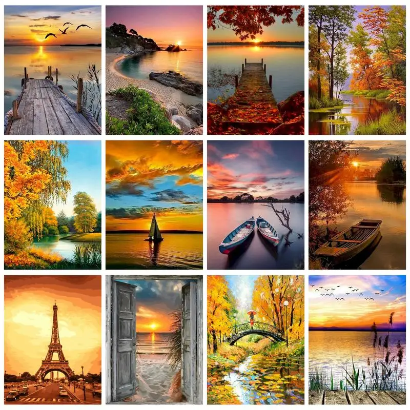 

CHENISTORY 40X50CM Pictures By Numbers Sunset Landscpae DIY Painting By Numbers HandPainted Unique Gift Home Decoration