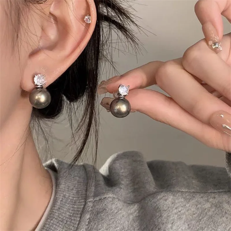 Senlissi – Neue Retro Palace Dunkelgraue Ohrstecker für Damen, 8–12 mm, 6A-Qualität, Zirkon, S925-Sterlingsilber, Damenschmuck, Geschenke – Detail 5