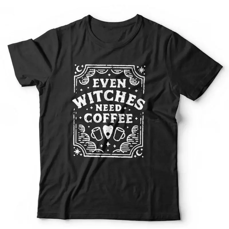 

Even Witches Need Coffee T Shirt Halloween Funny Ouija Gothic