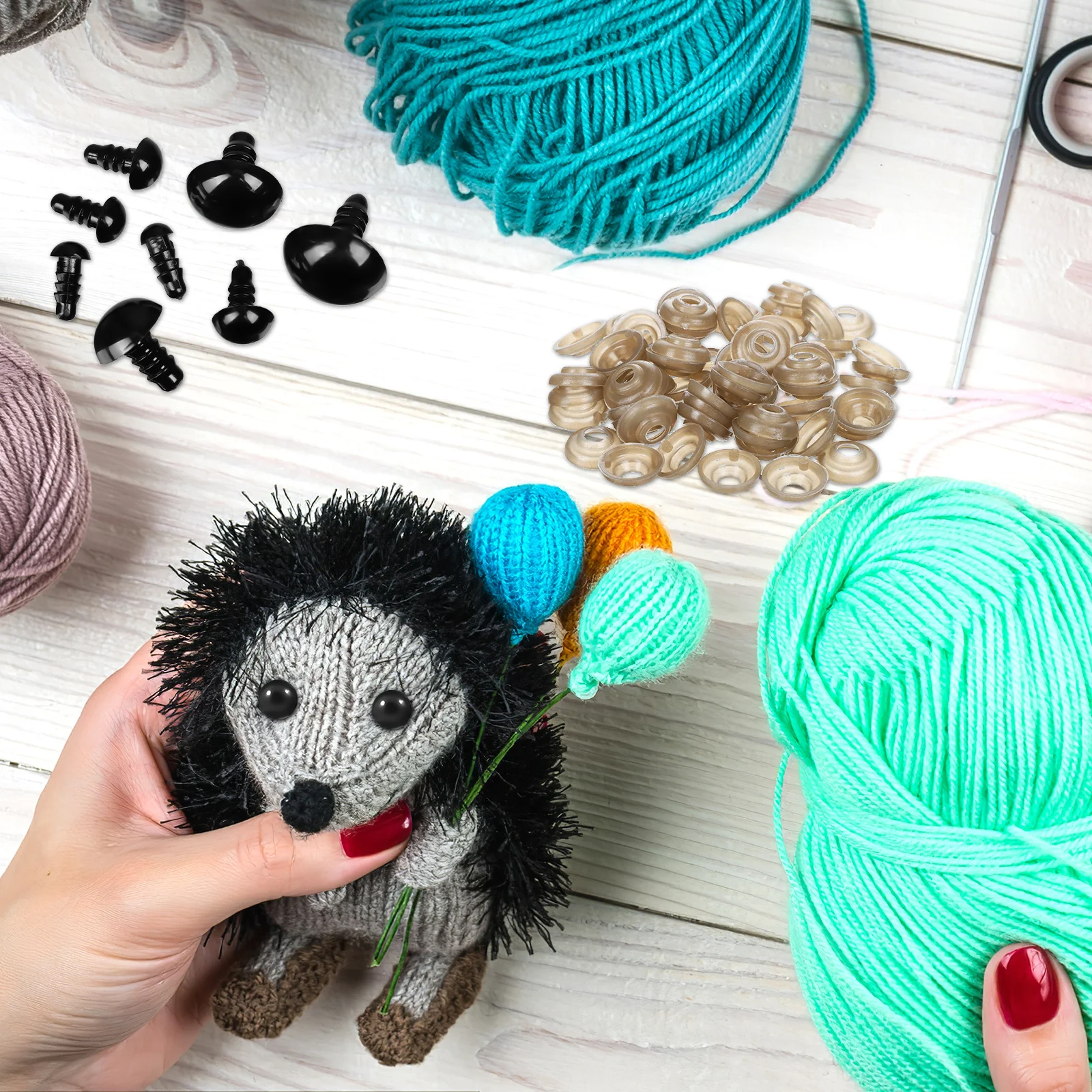 

400Pcs Black Plastic Safety Eyes for Stuffed Animals DIY Craft Bears with Washers Scrapbooking Puppet Projects