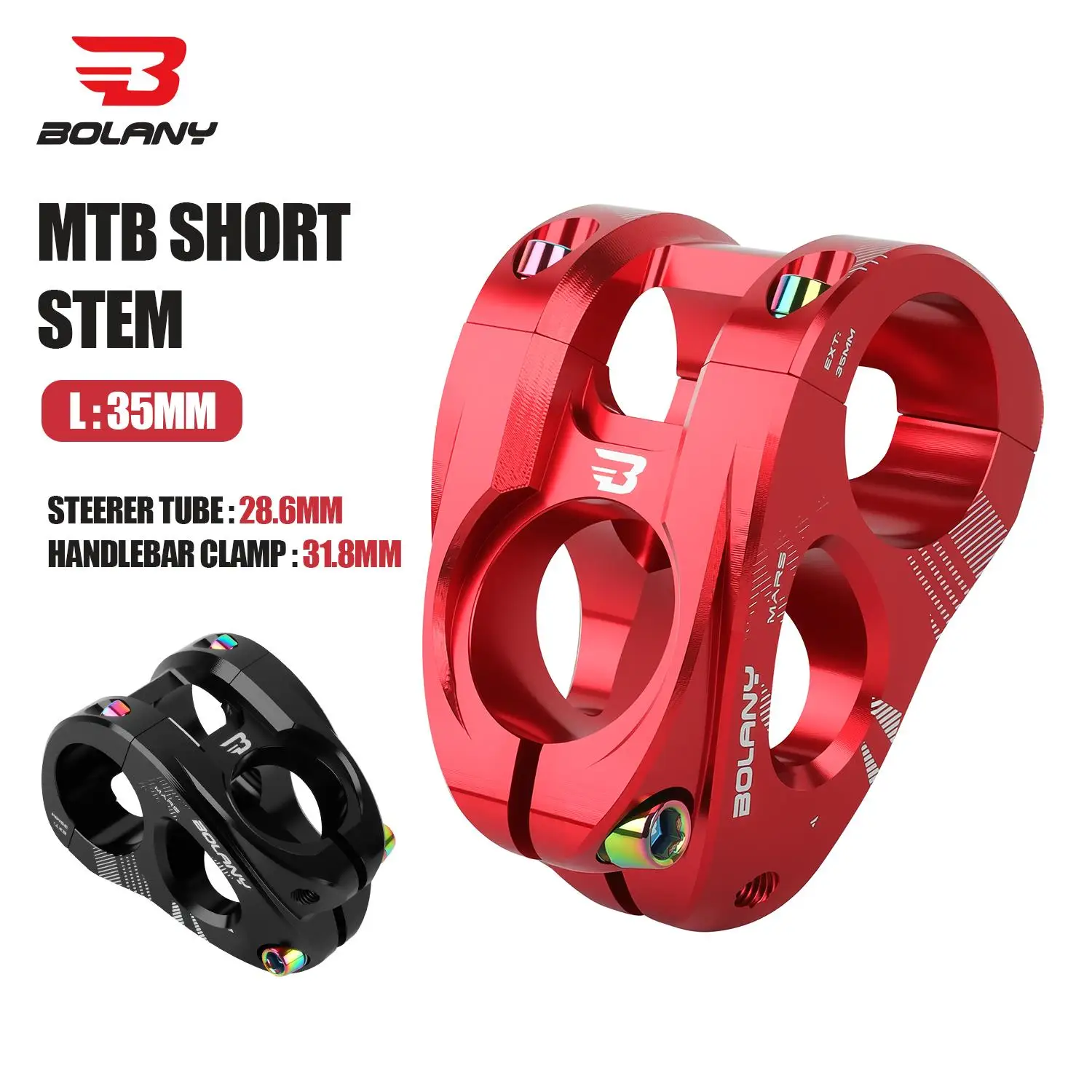 

BOLANY Mountain Bike Short Stem Aluminum Alloy Maximum Bolt Torque 5 N·m 35mm Ultra-Short Design for MTB Bicycle Parts
