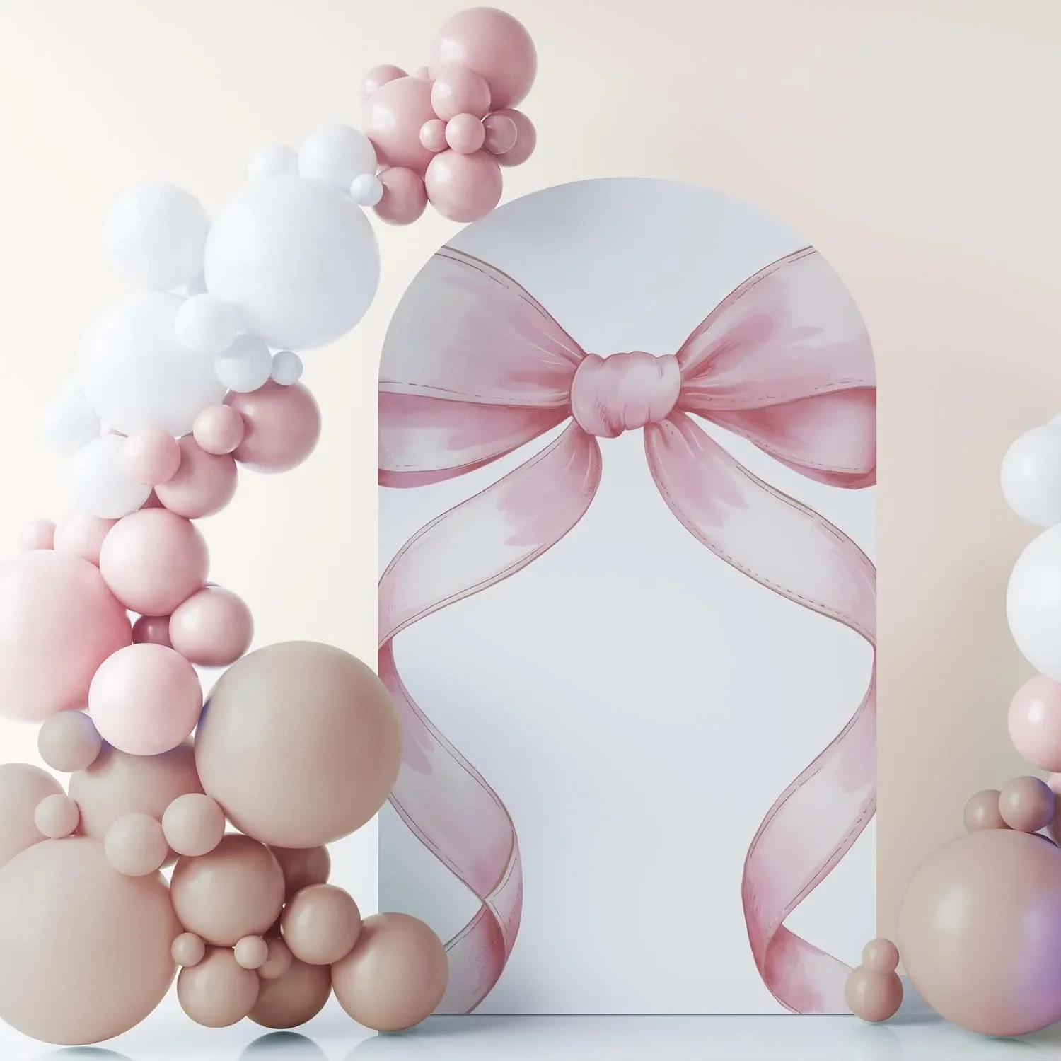 

Mocsicka Arch Backdrop Custom Covers 2-Sided Pink Bow Decor Baby Shower Girls Children Birthday Party Photo Background