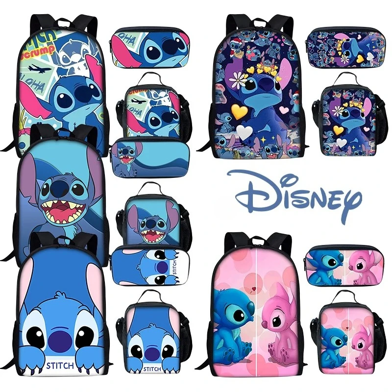 

Набор из 3 предметов, студенческий рюкзак Disney Stitch, портативная сумка через плечо с героями мультфильмов, сумка для хранения карандашей для мальчиков и девочек, школьные принадлежности Mochila