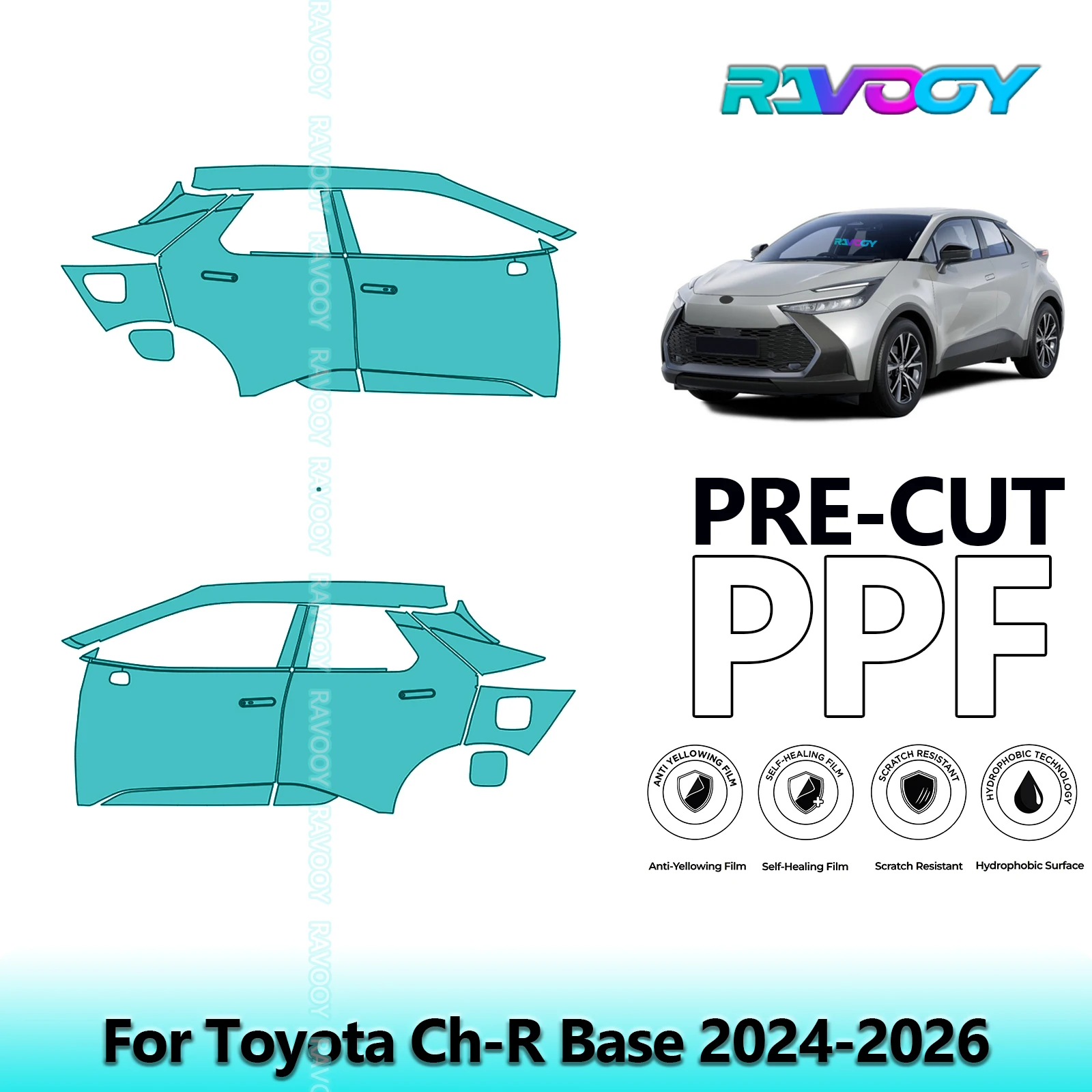 

For Toyota Ch-R Base 2024-2026 8.5mil Clear Matte Pre-Cut PPF Door & A/B Pillar Kit TPU Paint Protection Film Set