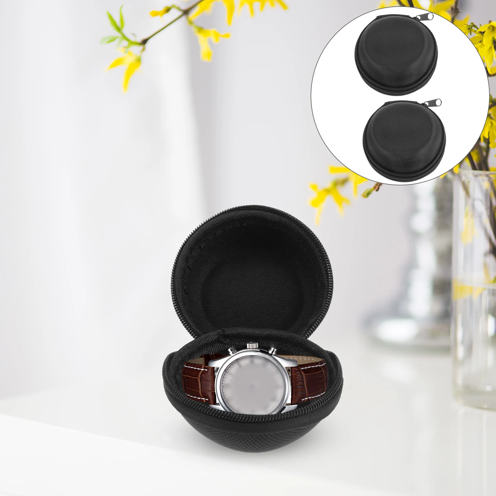 

2pcs Round Watch Storage Box Shockproof Waterproof Portable Travel Case For Men Women Smartwatch Dustproof Corrosion Resistant